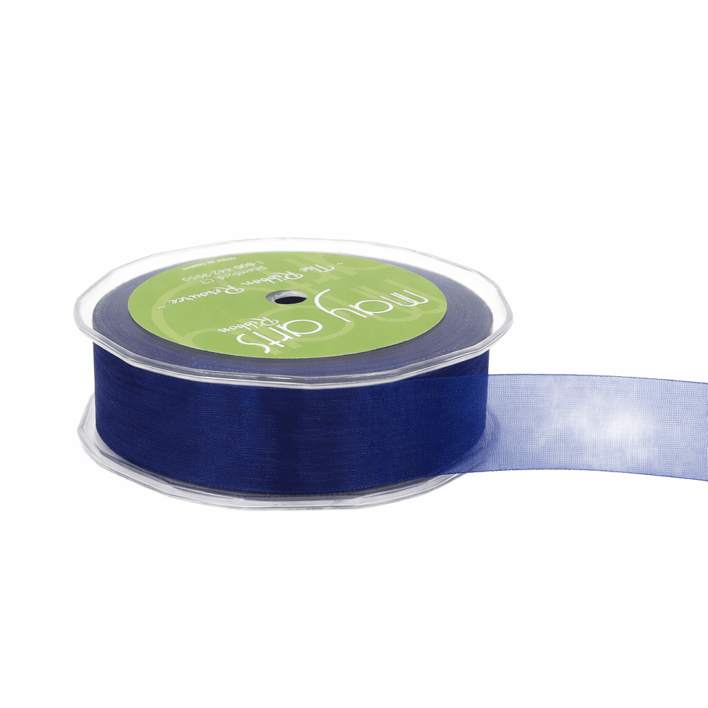 1 Inch Soft Shimmer Navy Sheer Ribbon With Cut Edge