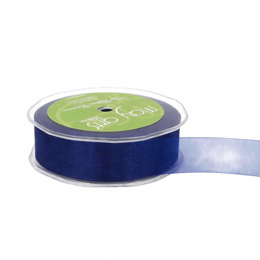1 Inch Soft Shimmer Navy Sheer Ribbon With Cut Edge