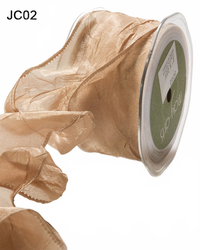 2 Inch Crinkle Crushed Champagne Ribbon With Wired Edge