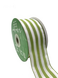 2 Inch Striped Celery/White Ribbon With Woven Edge