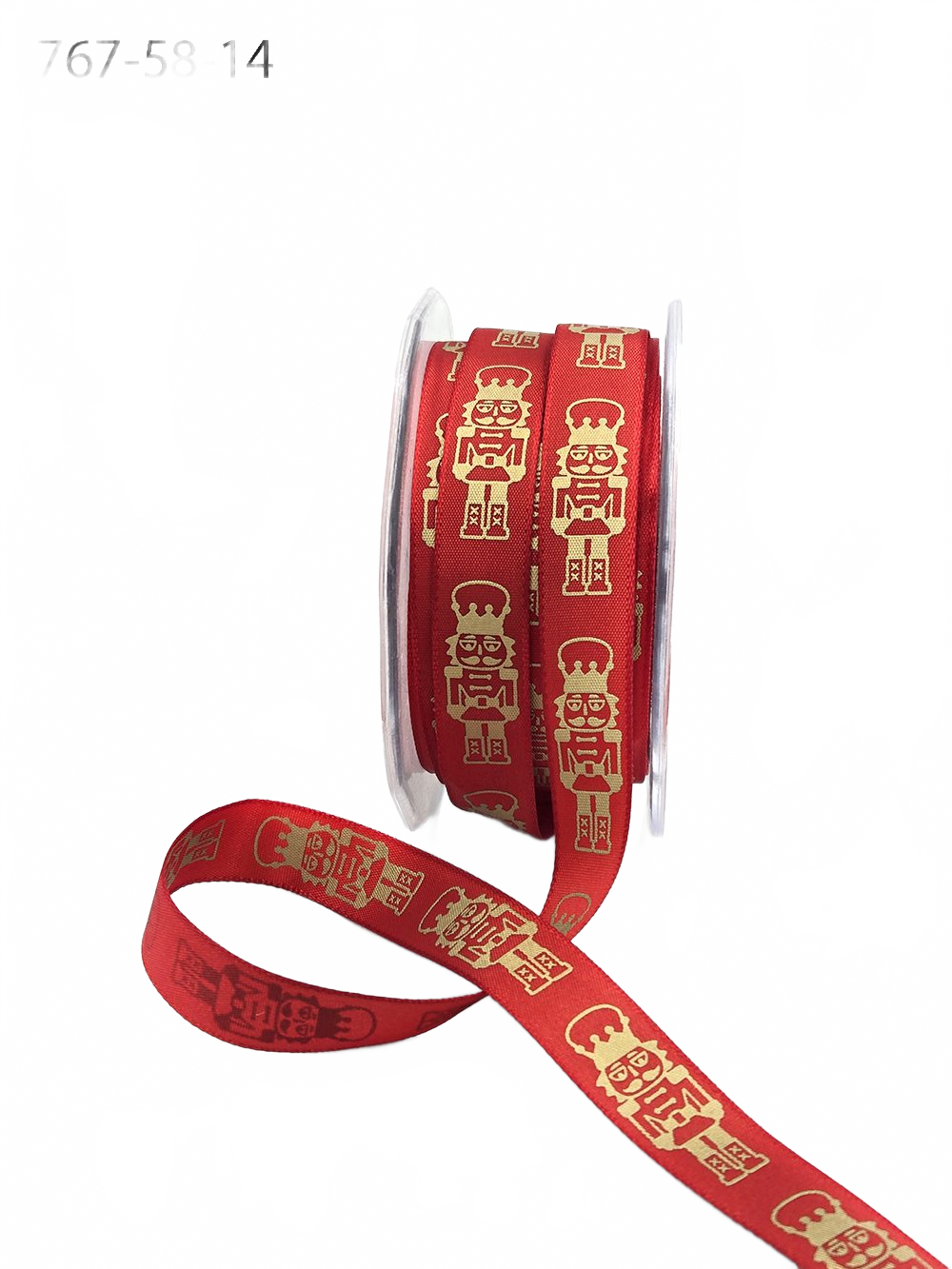5/8 Inch Red Taffeta Gold Print Nutcracker Ribbon With Woven Edge