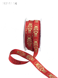 5/8 Inch Red Taffeta Gold Print Nutcracker Ribbon With Woven Edge