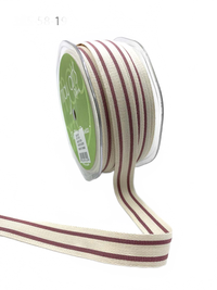 5/8 Inch Wood Rose Cotton Blend Double Stripe Ribbon With Woven Edge
