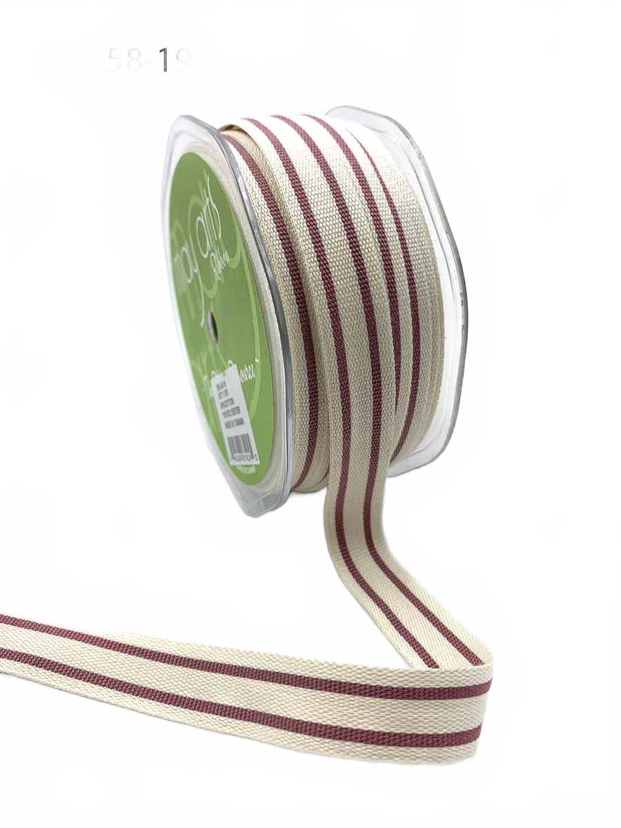 5/8 Inch Wood Rose Cotton Blend Double Stripe Ribbon With Woven Edge