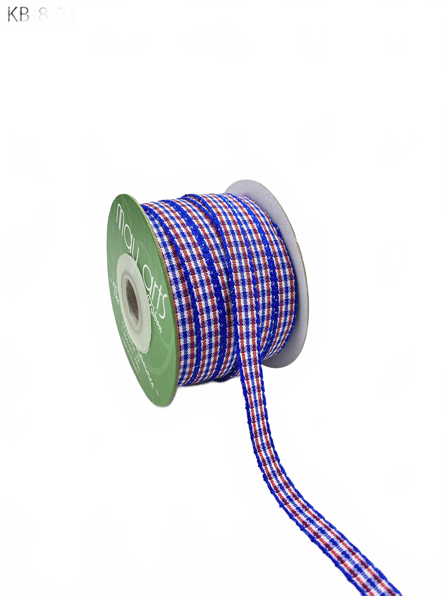 3/8 Inch Checkered Red/White/Blue Ribbon With Woven Edge