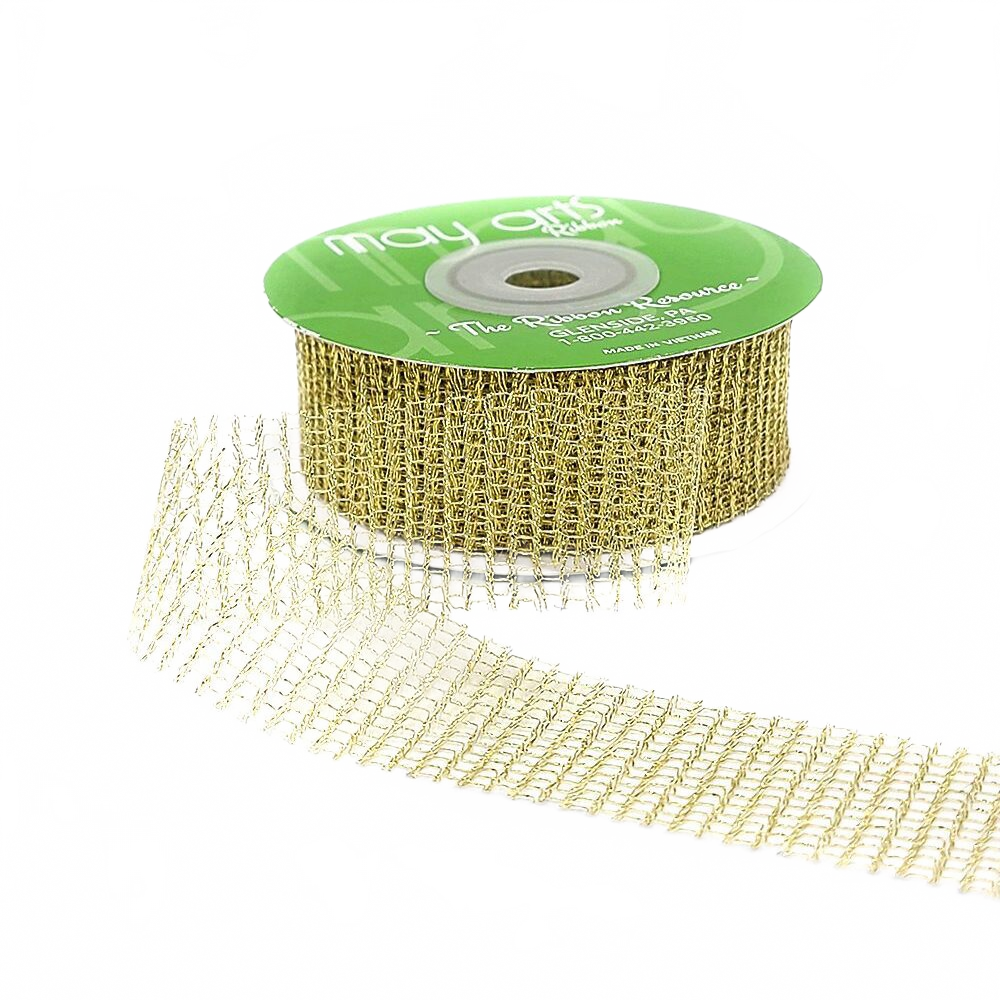 1 Inch Loose Weave Gold Metallic Knit Net Ribbon