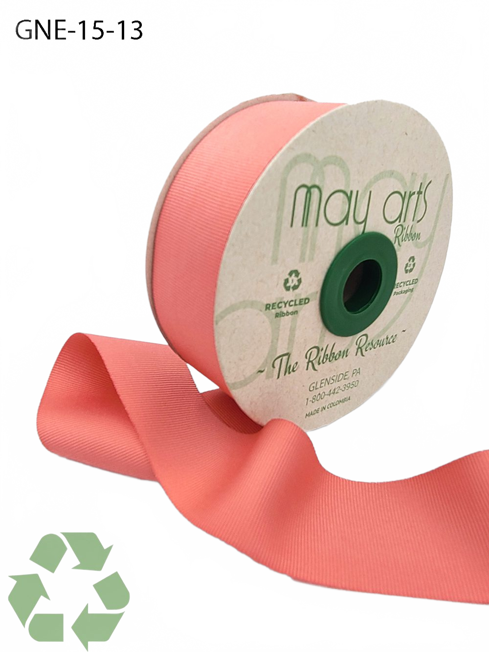 1.5 Inch Eco-Friendly Recycled Coral Grosgrain Ribbon With Woven Edge