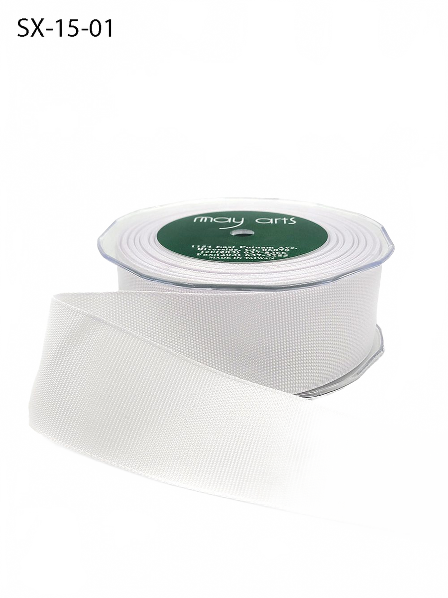 ~1.5 Inch Heavy-Weight (Higher Thread Count) Classic White Grosgrain Ribbon With Woven Edge