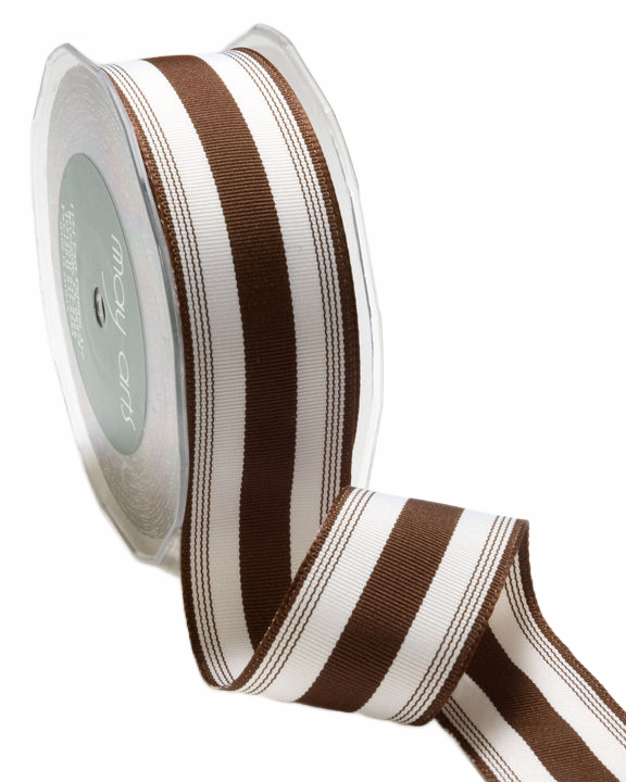 1.5 Inch Ticking Striped Br/White Ribbon With Woven Edge