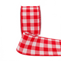 2.5 Inch Woven Check Red/White Ribbon With Wired Edge