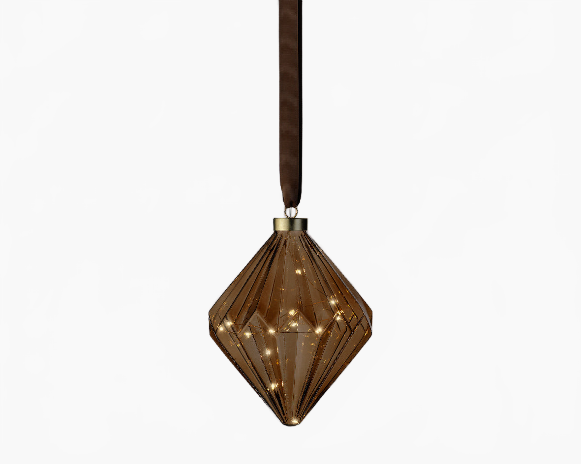 8" Micro LED Brown Diamond Ornament Battery Operated