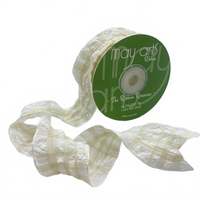 Ruffled Seersucker Tartan Plaid Ivory Ribbon With Woven Edge