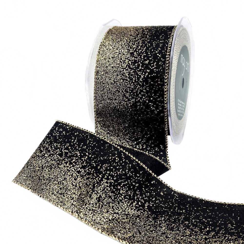 2.5 Inch Taffeta Fading Glitter Ribbon With Black Metallic Wired Edge