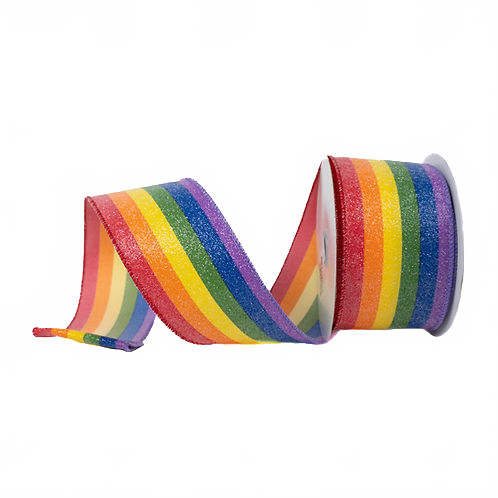 Ribbon 2.5" Vertical Stripes Glitter Rainbow