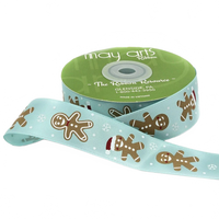 1 Inch Satin Gingerbread Man Print Ribbon