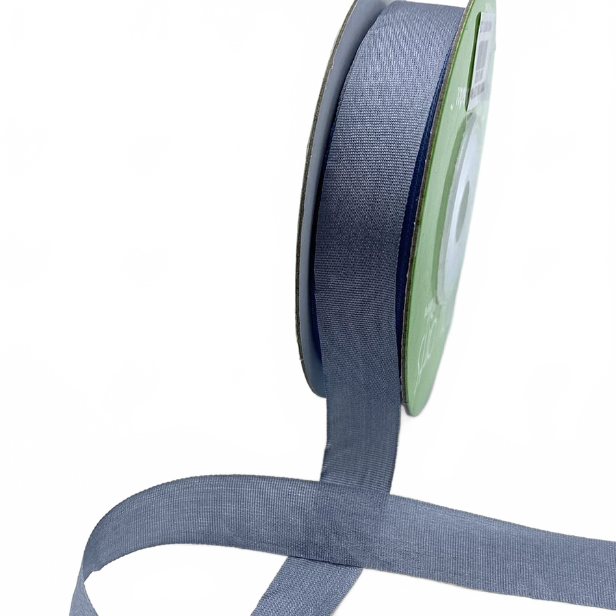 1/2 Inch 100% Hand-Dyed Blue Grey Silk Ribbon With Woven Edge