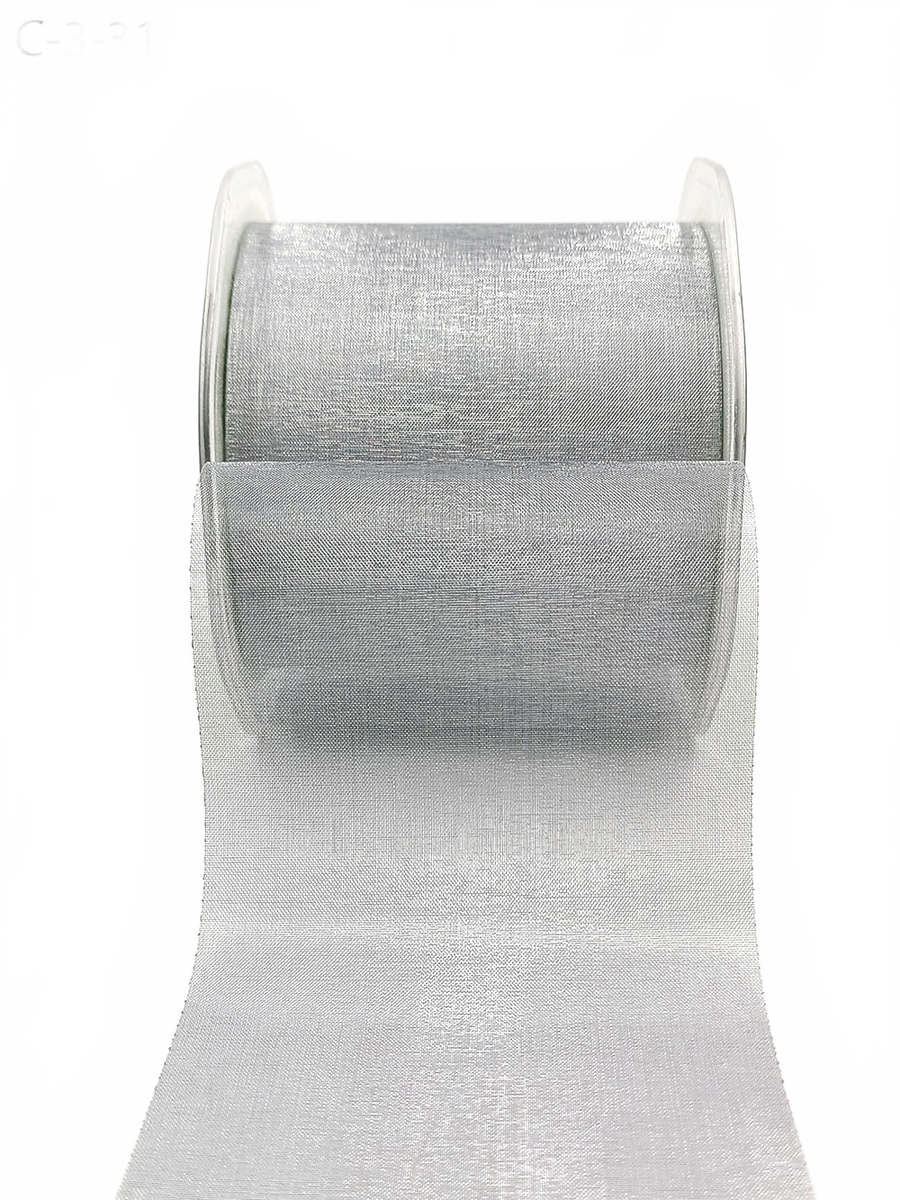 3 Inch Soft Shimmer Silver Sheer Ribbon With Cut Edge
