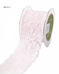 2.5 Inch Floral Elastic Lace Trim Pink Ribbon With Scalloped Eyelash Edge