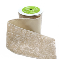 4 Inch Crushed Ivory Velvet Ribbon With Wired Edge