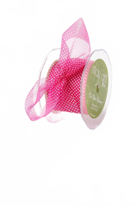 2 Inch Shimmer Fuchsia/White Sheer Mini White Dot Ribbon With Cut Edge