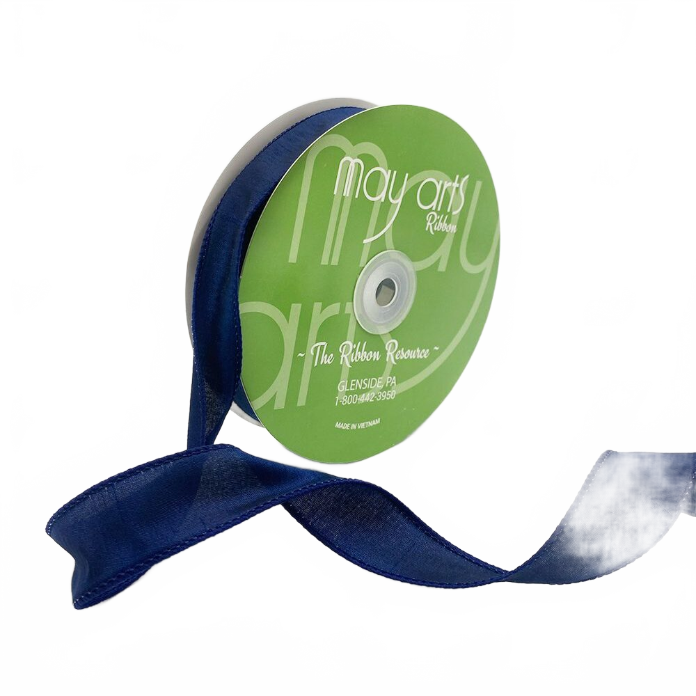1″ Navy Dupioni Ribbon With Wired Edge