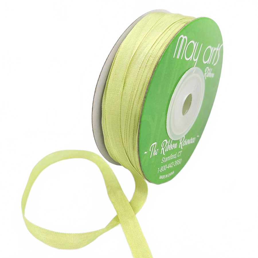 100% Hand-Dyed 1/4 Inch Celery Silk Ribbon With Woven Edge