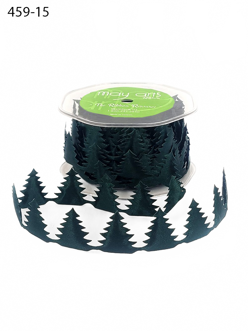 1.5 Inch Puffy Holiday Christmas Tree Satin Cut Out Banner Ribbon With Cut Sealed Edge