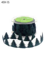 1.5 Inch Puffy Holiday Christmas Tree Satin Cut Out Banner Ribbon With Cut Sealed Edge