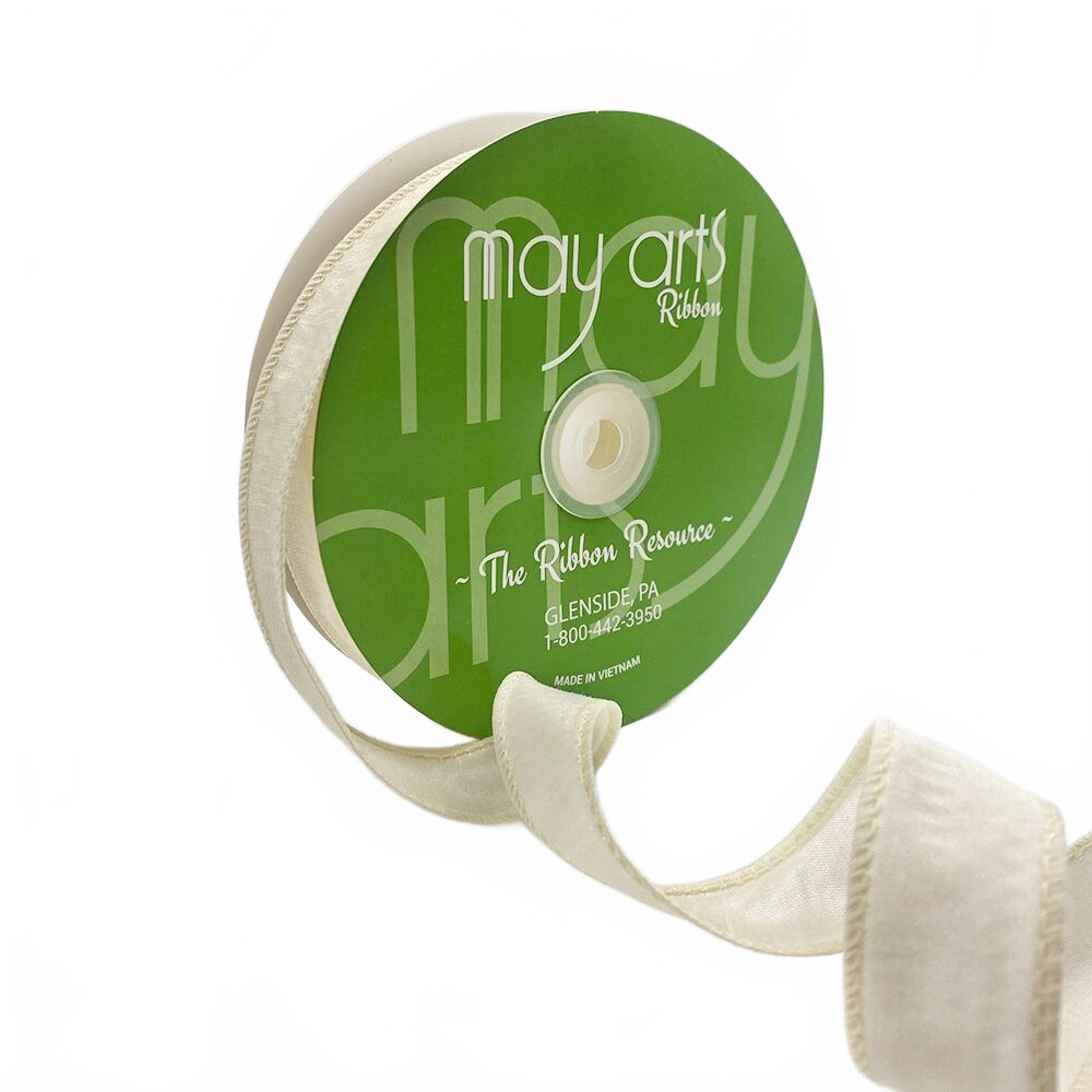 1″ Ivory Dupioni Ribbon With Wired Edge