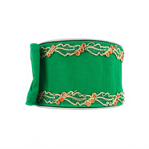 Ribbon Holly Border 4" Emerald