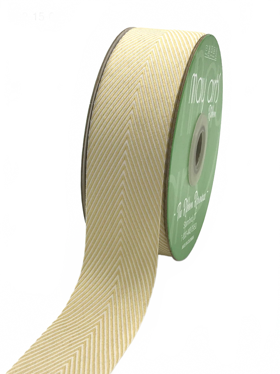 1.5 Inch Champagne Twill Chevron Stripe Ribbon With Woven Edge