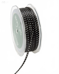 1/8 Inch Black Satin Mini Center Dot Ribbon With Woven Edge