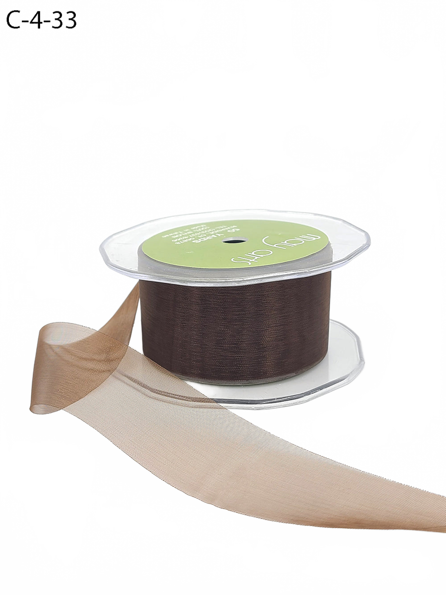 1.5 Inch Soft Shimmer Brown Sheer Ribbon With Cut Edge