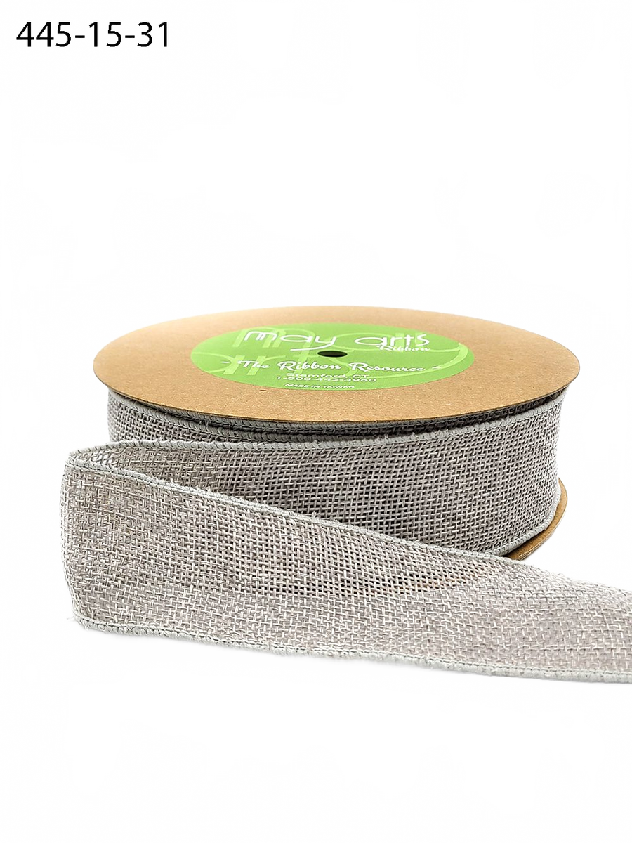 1.5 Inch Faux Gray Burlap Ribbon With Wired Woven Edge