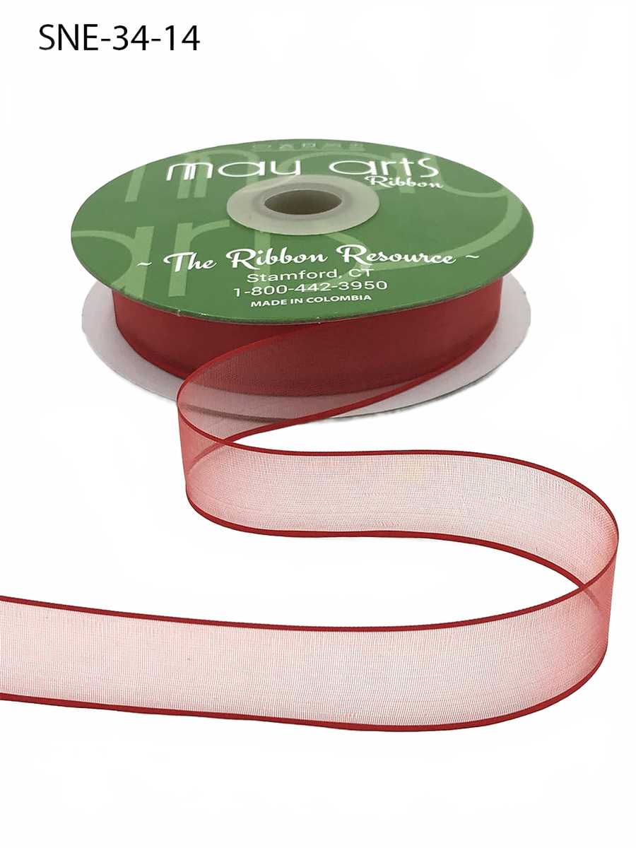 ~3/4 Inch Soft Red Sheer Ribbon With Thin Solid Edge