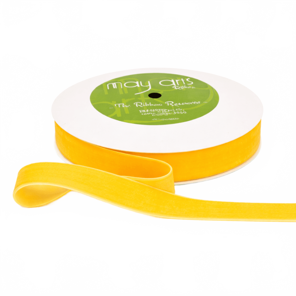 3/4 Inch Classic Yellow Velvet Ribbon With Woven Edge