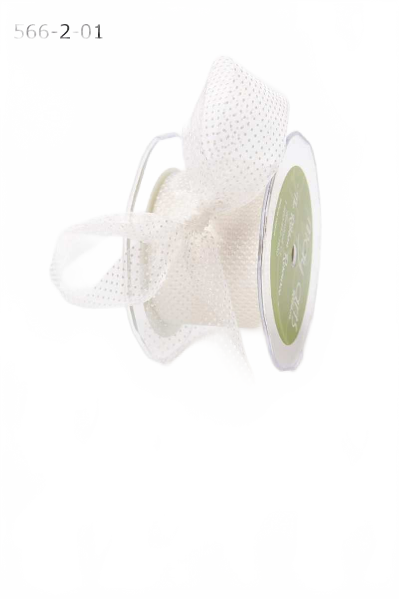 2 Inch Shimmer White/White Sheer Mini White Dot Ribbon With Cut Edge