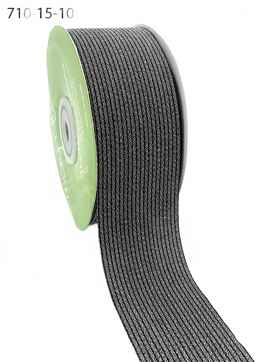 1.5 Inch Striped Washed Black Linen Ribbon