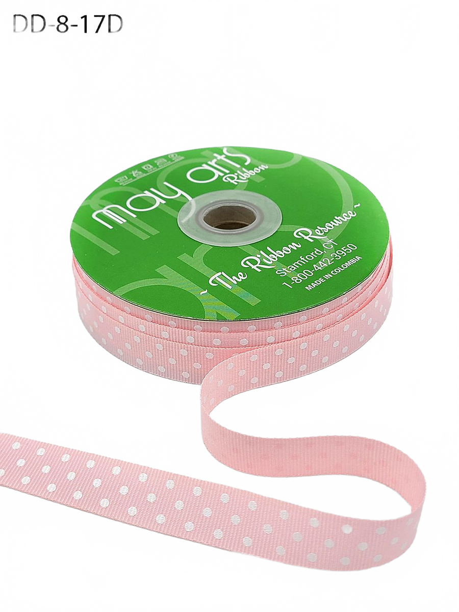 5/8 Inch Pink/White Dots Grosgrain Printed Dots Ribbon With Woven Edge