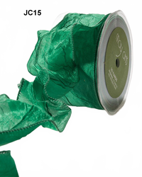 2 Inch Crinkle Crushed Green Ribbon With Wired Edge