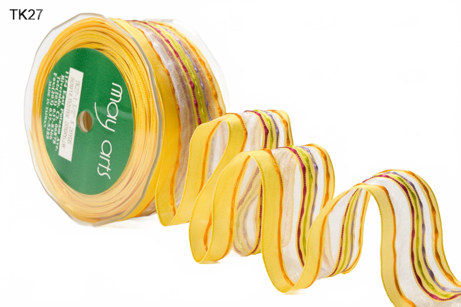 1.5 Inch Yellow Sheer Fiesta Stitch Wired Ribbon