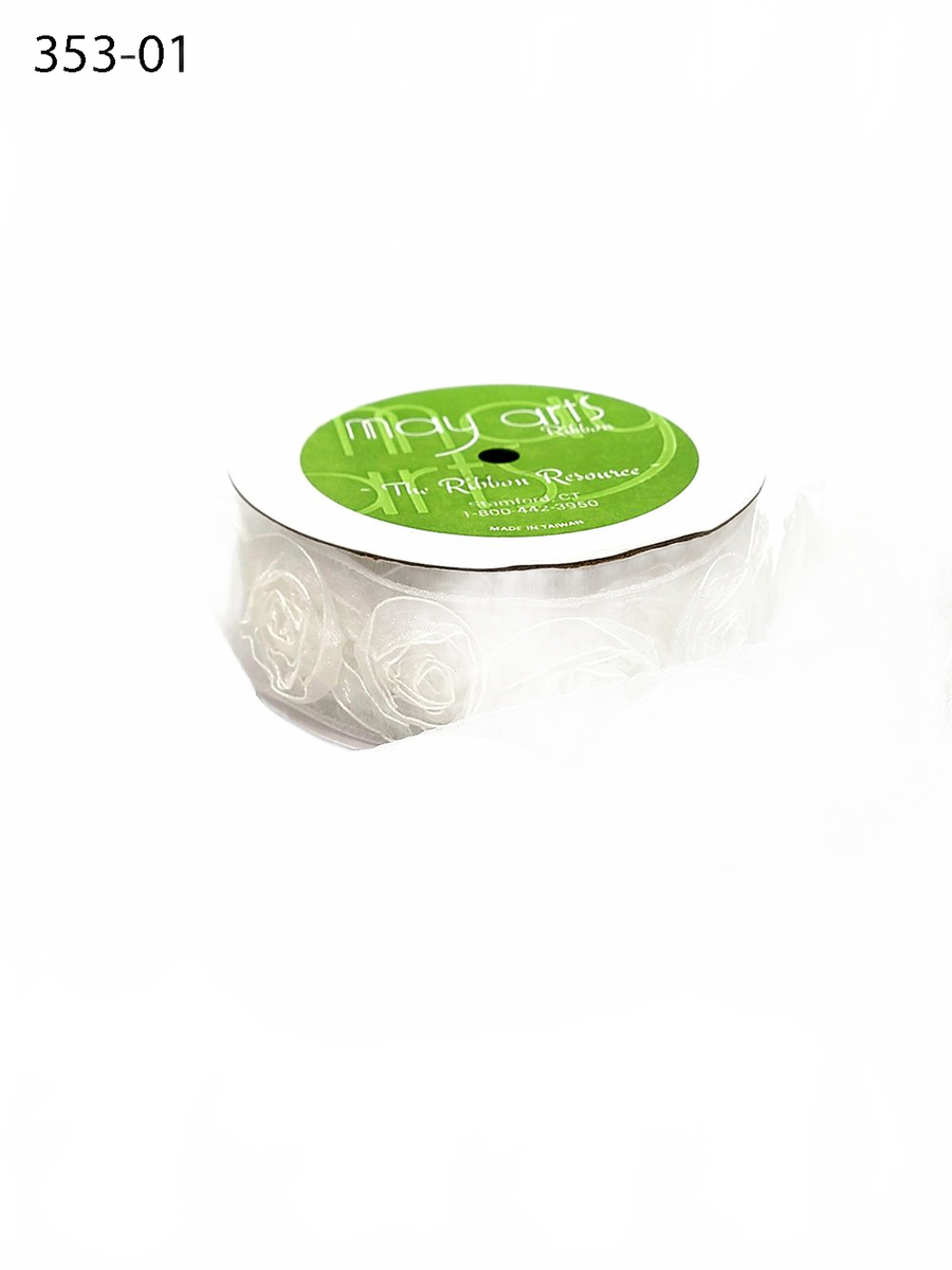 1.5 Inch Woven Rosette White Organza Ribbon