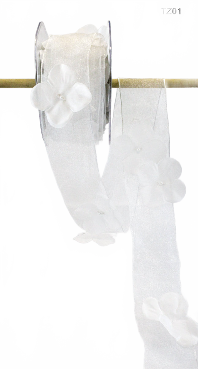1.5 Inch Flower With Pearl Ribbon Garland