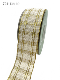 ~1 3/8 Inch (35Mm) Woven Metallic Loose Weave Plaid Ribbon