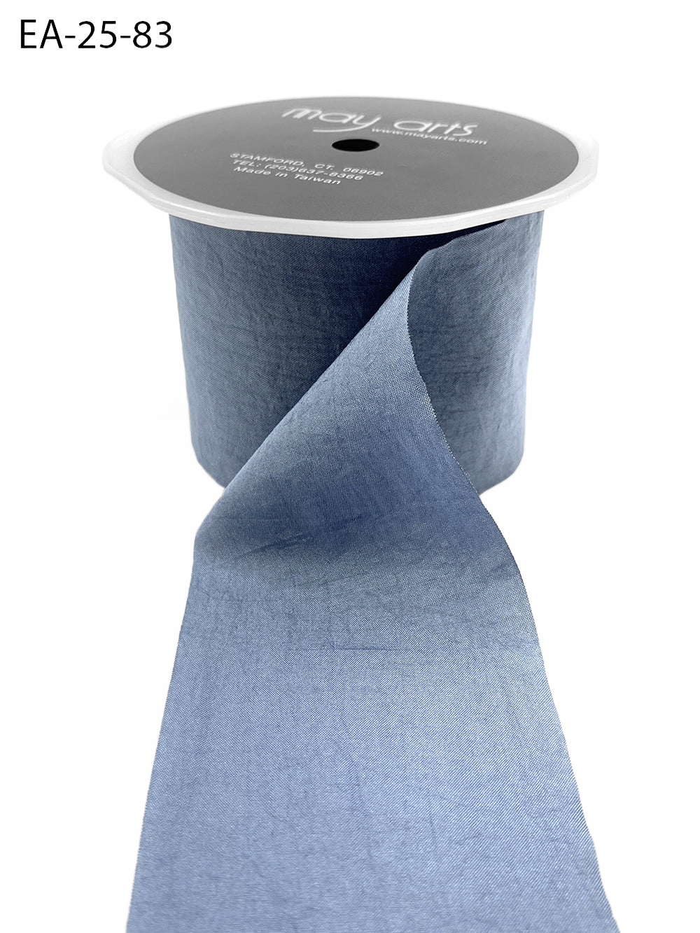 2.5 Inch Wrinkled Faux Slate Blue Silk Ribbon With Cut Edge