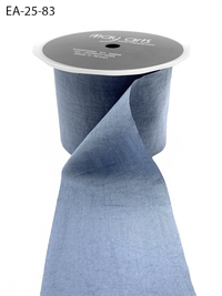 2.5 Inch Wrinkled Faux Slate Blue Silk Ribbon With Cut Edge