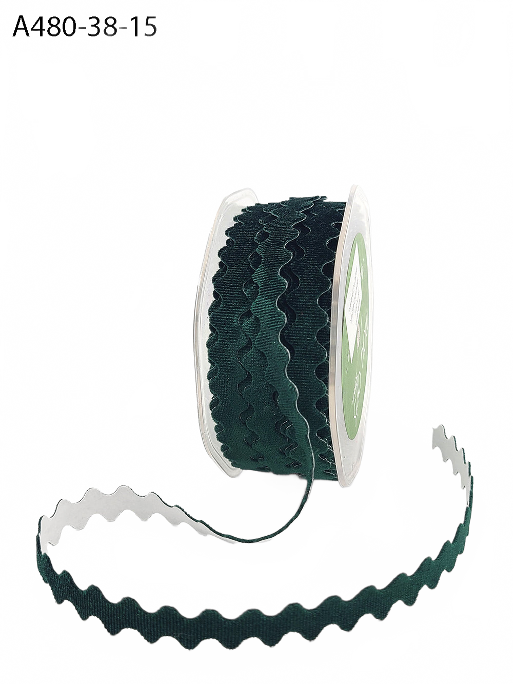 3/8 Inch Adhesive Green Velvet Ric Rac Ribbon With Cut Sealed Edge