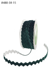 3/8 Inch Adhesive Green Velvet Ric Rac Ribbon With Cut Sealed Edge