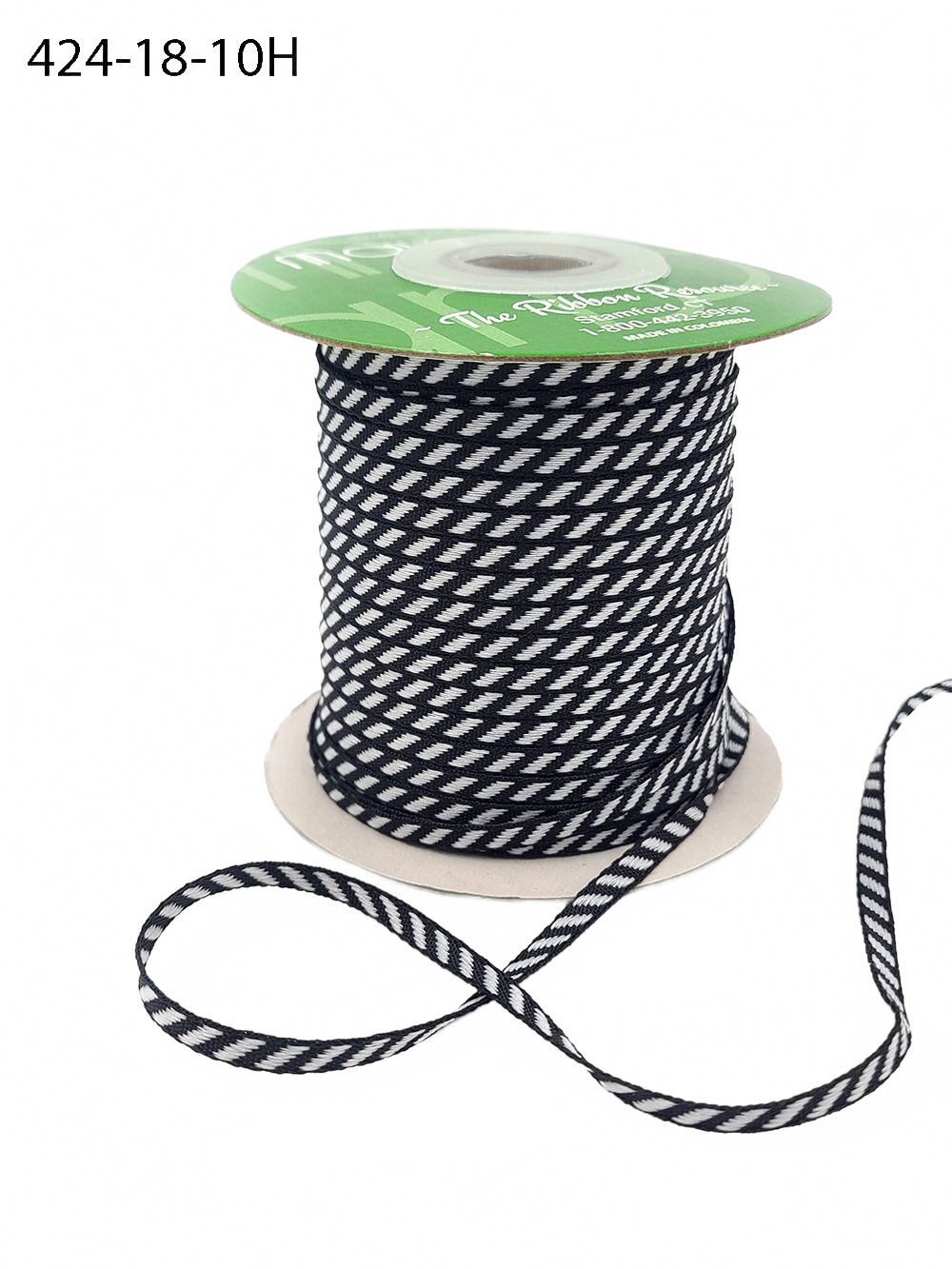 1/8 Inch Mini Diagonal Stripes Black Ribbon With Woven Edge