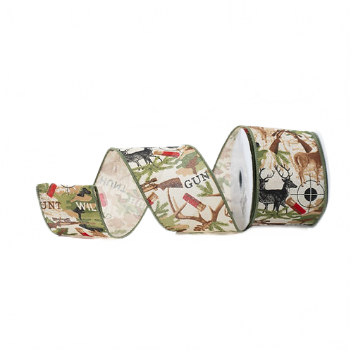 Ribbon 2.5" Hunting On Royal Moss, Brown And Cream